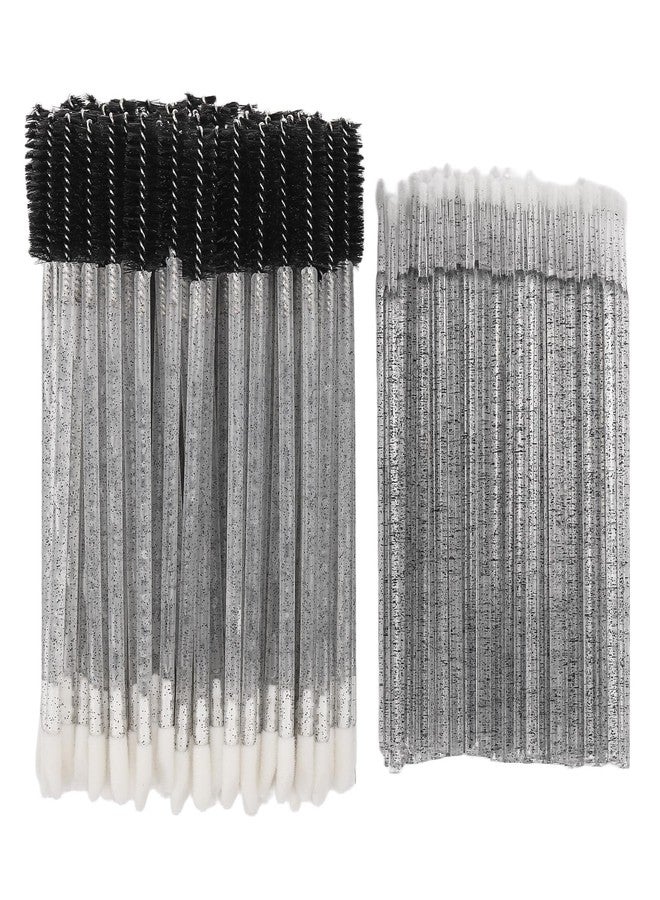 Tbestmax 200 Pcs Spoolies Set - 100 Mascara Wands and Lip Brushes Double-headed, 100 Micro Swabs Applicator Disposable Eyelash Brushes Lipstick Tester Makeup Applicator Tool, Crystal Black - Image 1